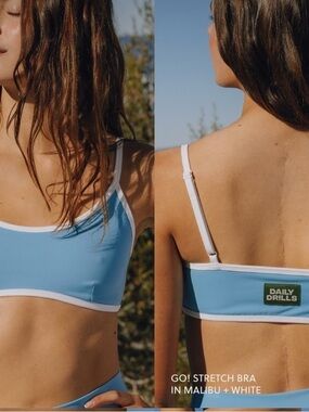 Daily Drills Go! Stretch Bra in Malibu Blue & White Trim